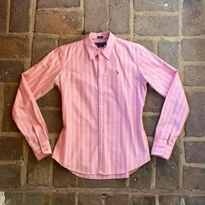Ralph Lauren pink/white striped button down cotton shirt.